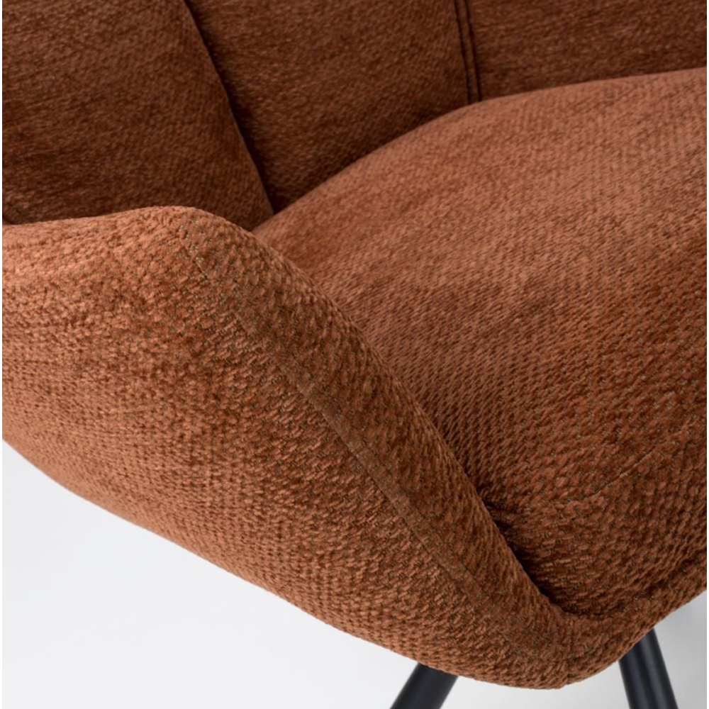 Cavino Rust Fabric Dining Chairs With Black Legs In Pair
