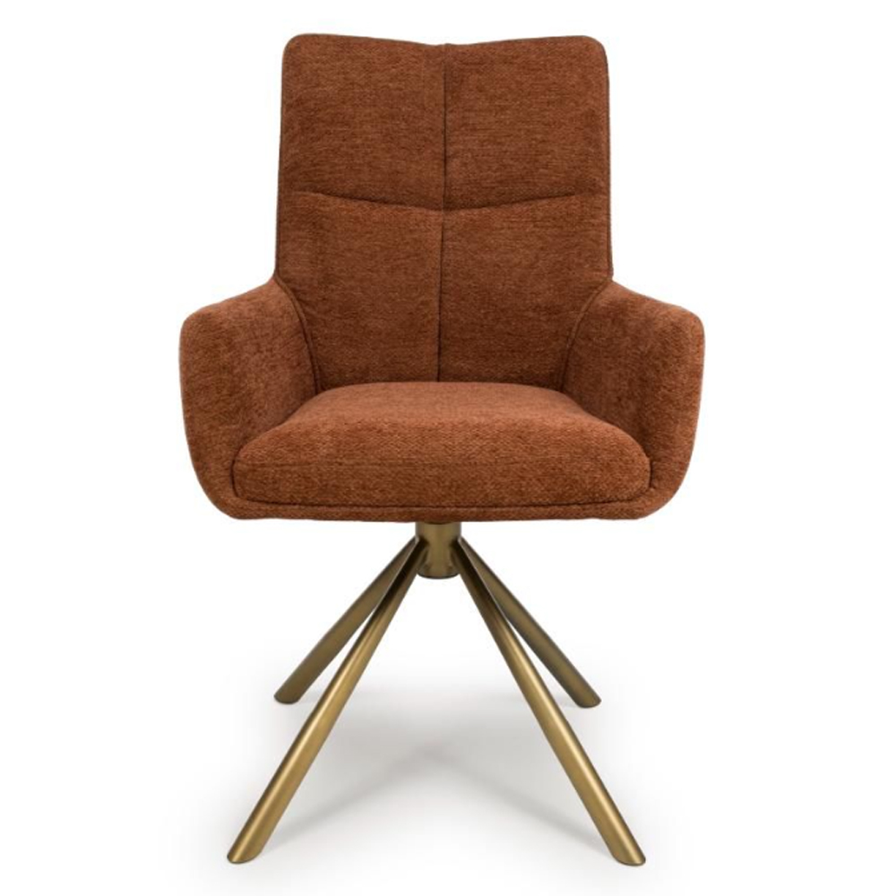 Cavino Rust Fabric Dining Chairs With Bronze Legs In Pair