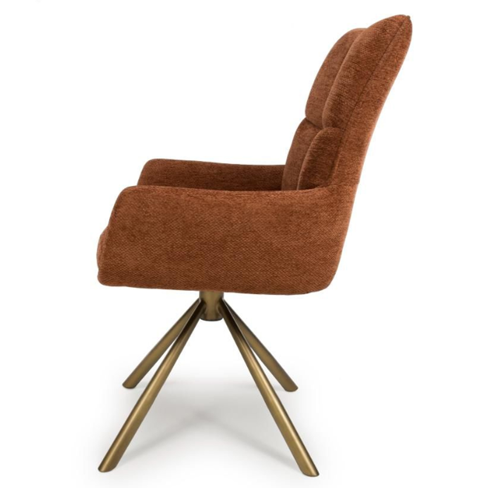 Cavino Rust Fabric Dining Chairs With Bronze Legs In Pair