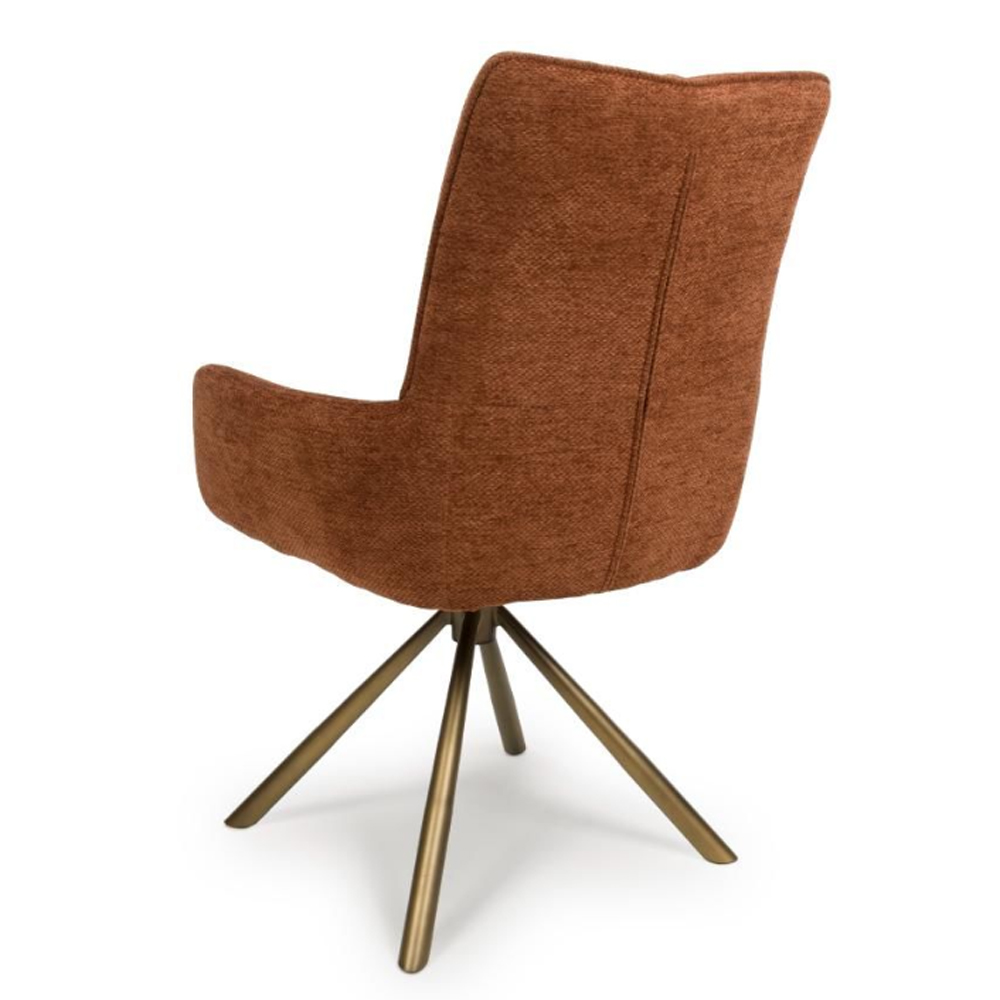 Cavino Rust Fabric Dining Chairs With Bronze Legs In Pair