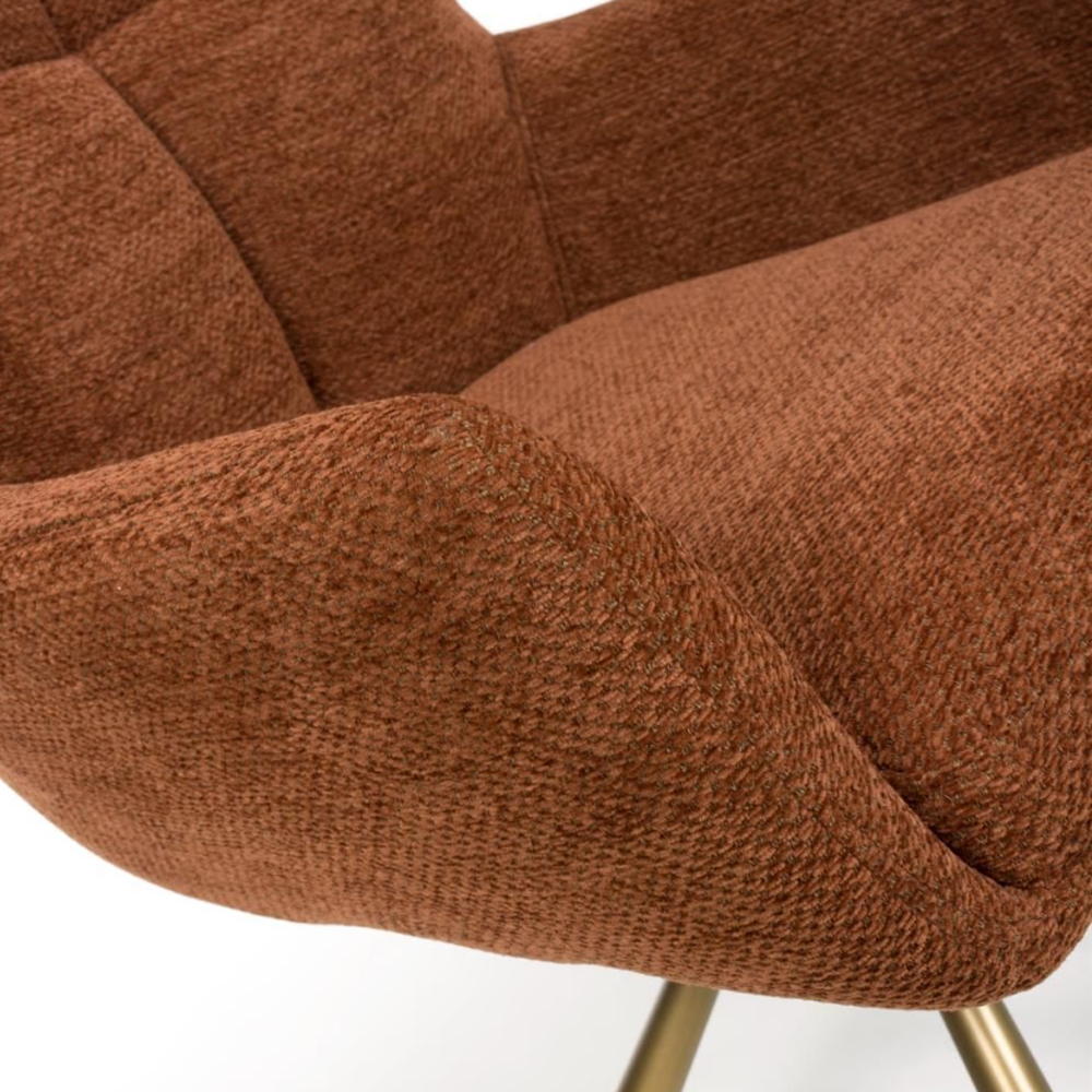 Cavino Rust Fabric Dining Chairs With Bronze Legs In Pair