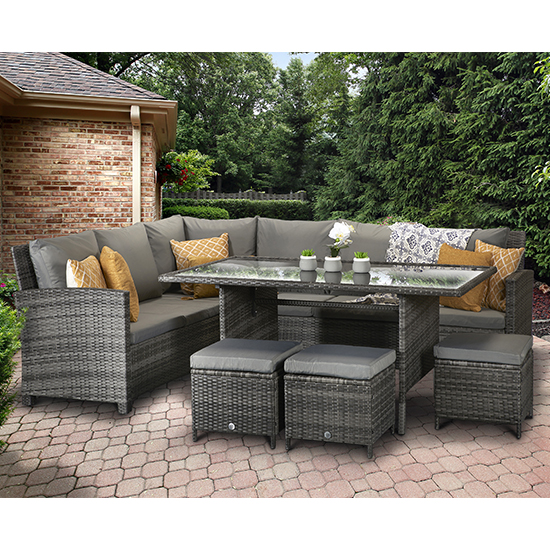 Photo of Caxias corner lounge dining sofa set in flat grey weave