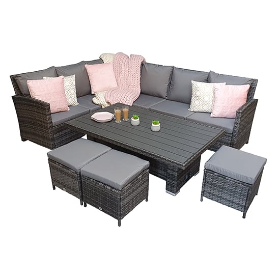 Photo of Caxias corner lounge sofa set with liftup dining table in grey