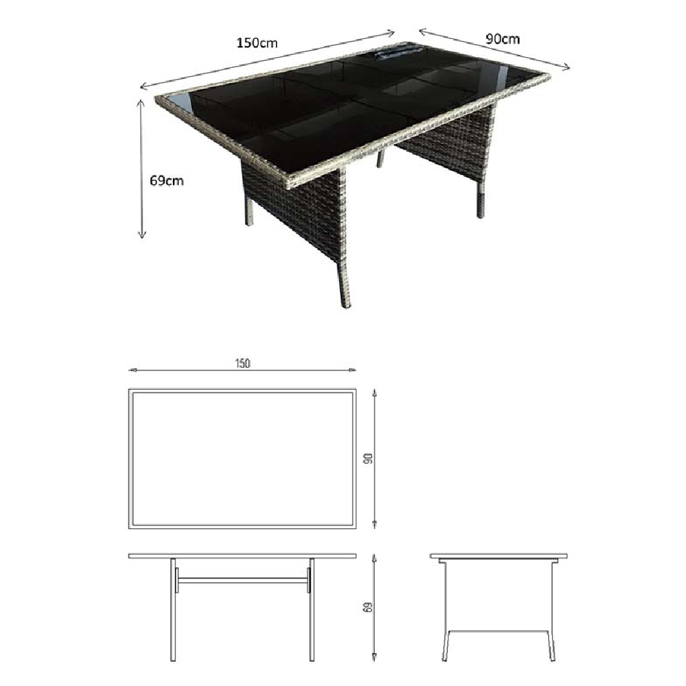 Caxias Glass Top Garden Corner Dining Set With 3 Ottomans In Brown