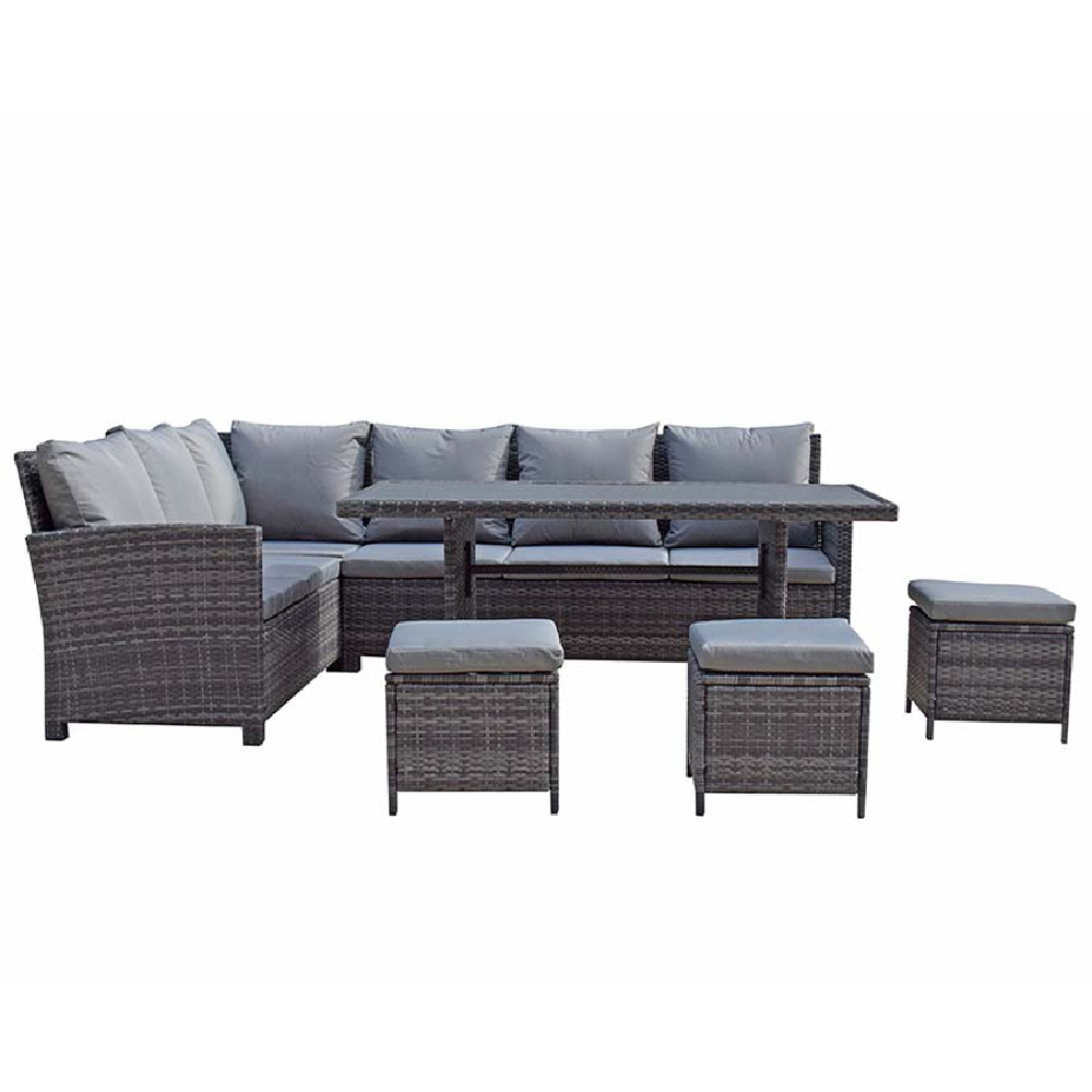 Caxias Wooden Garden Corner Dining Set With 3 Ottomans In Grey