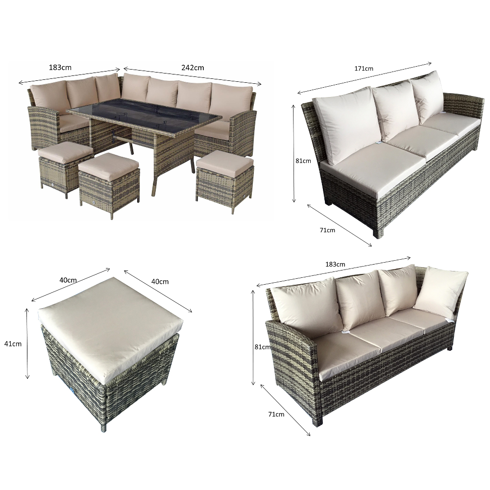 Caxias Wooden Garden Corner Lift Up Dining Set In Grey