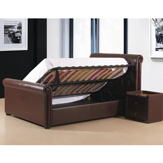 Camacho Faux Leather Storage Double Bed In Brown_2
