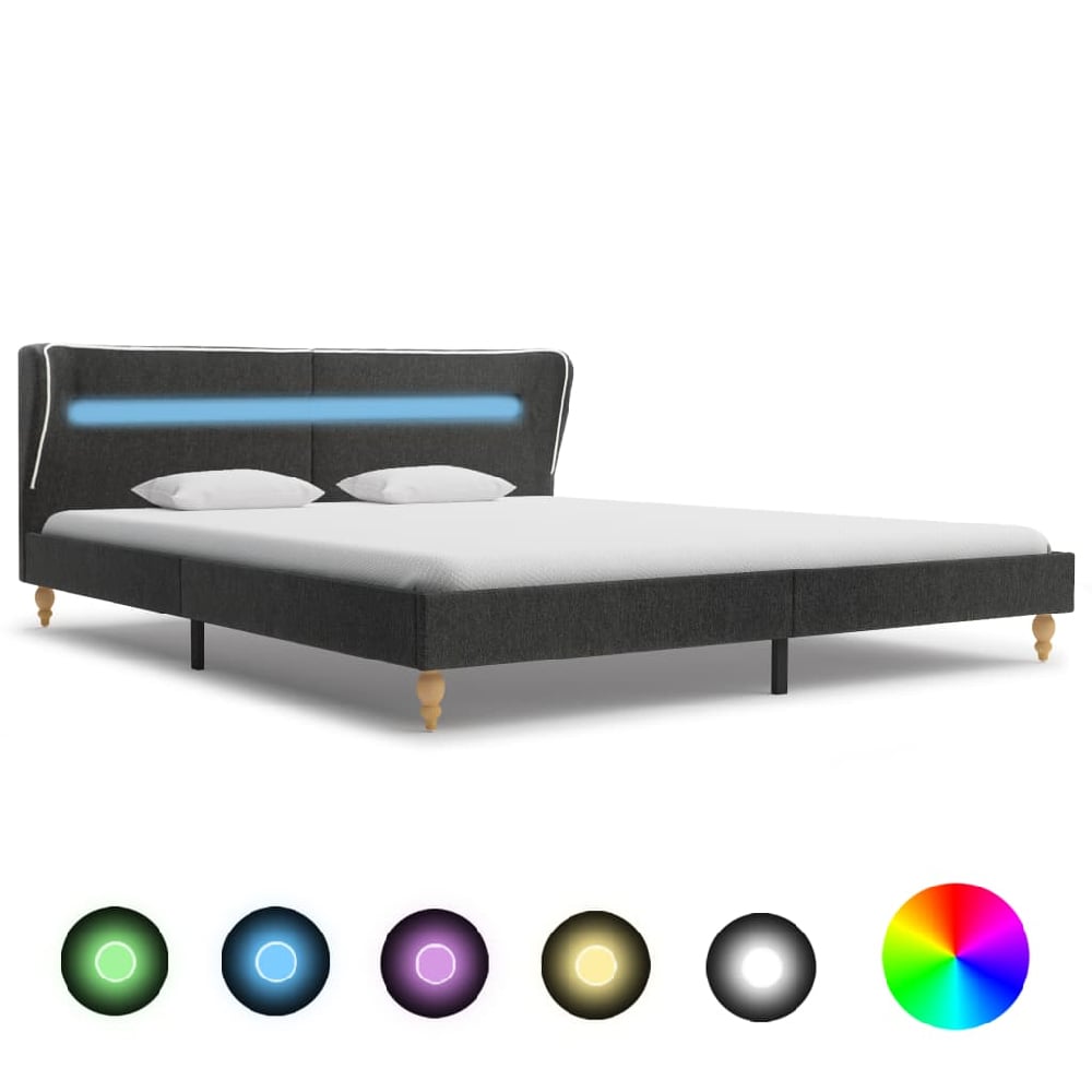 Read more about Cayce fabric super king size bed in dark grey with led
