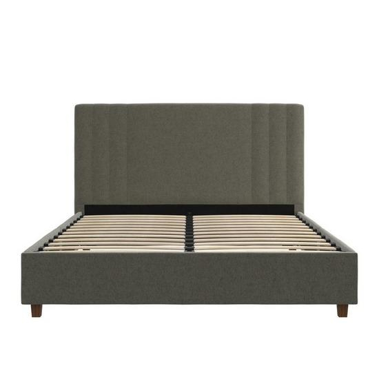 Cayce Linen Fabric Double Bed In Light Grey
