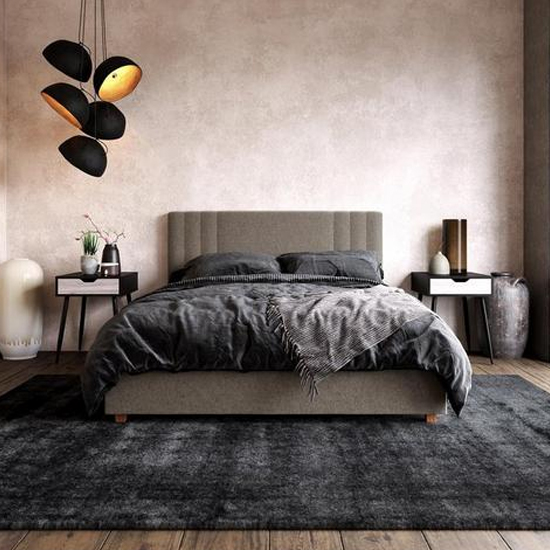 Cayce Linen Fabric King Size Bed In Light Grey