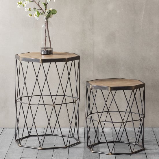 Read more about Caylee wooden set of 2 side tables with metal frame in natural