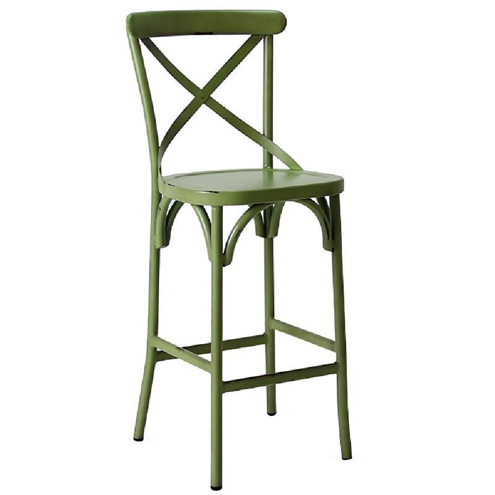Cayuga Vintage Green Aluminium Outdoor Bar Chairs In Pair