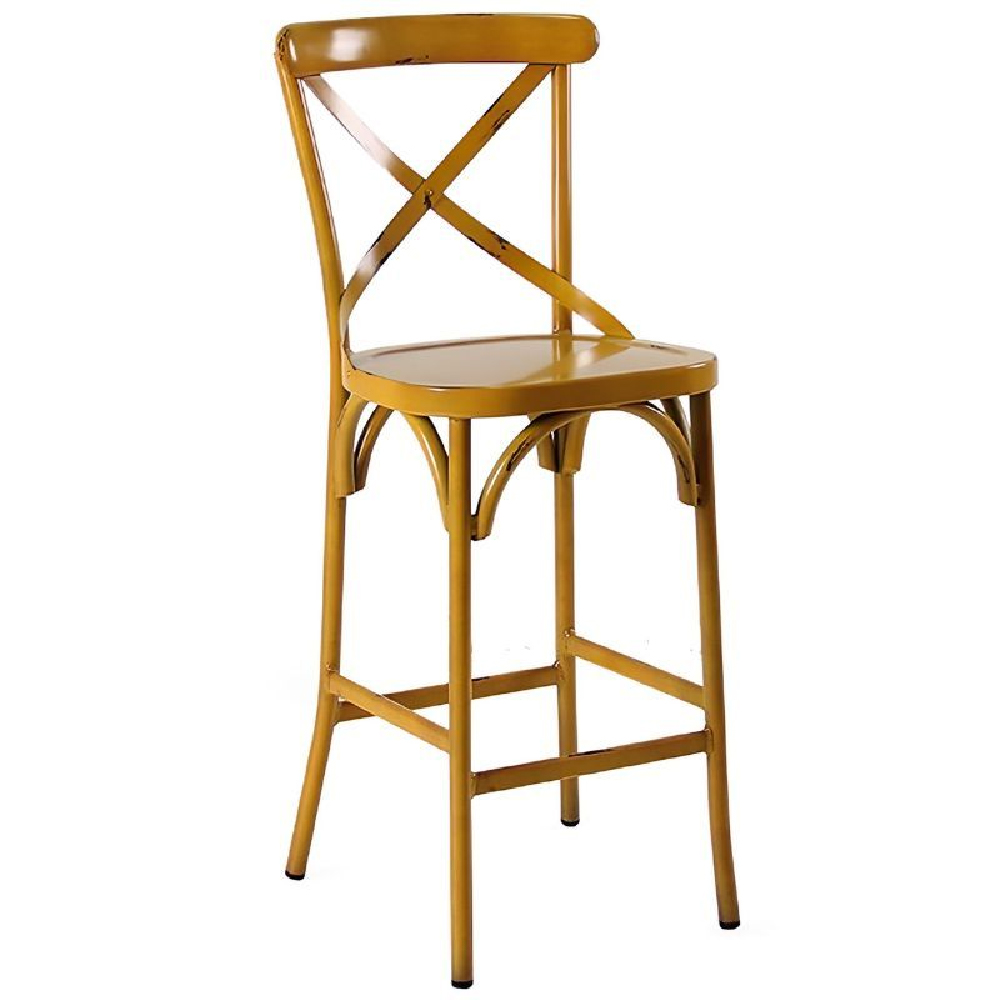 Cayuga Vintage Yellow Aluminium Outdoor Bar Chairs In Pair