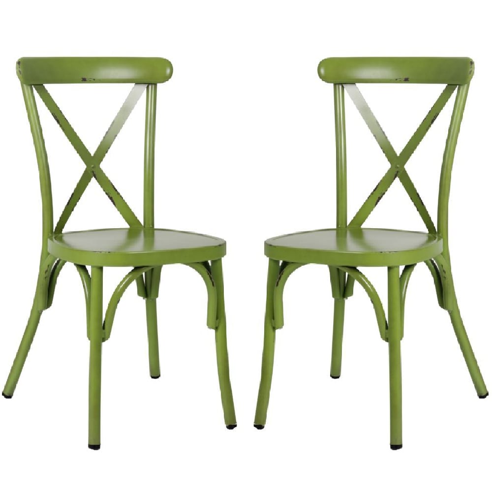 Product photograph of Cayuga Vintage Green Aluminium Outdoor Side Chairs In Pair from Furniture in Fashion