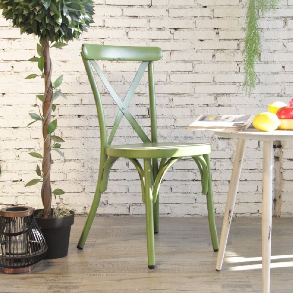 Cayuga Vintage Green Aluminium Outdoor Side Chairs In Pair