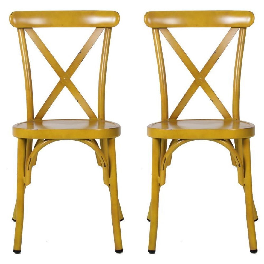 Product photograph of Cayuga Vintage Yellow Aluminium Outdoor Side Chairs In Pair from Furniture in Fashion