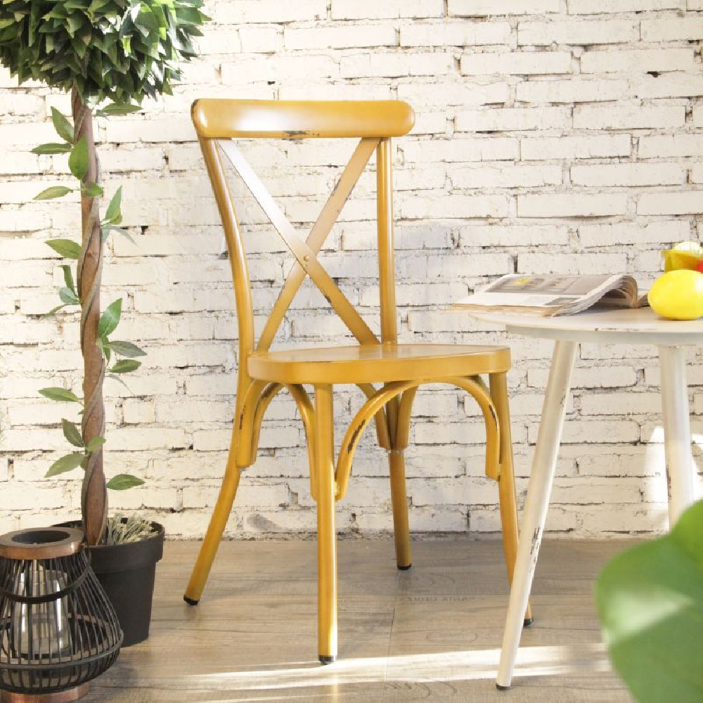 Cayuga Vintage Yellow Aluminium Outdoor Side Chairs In Pair