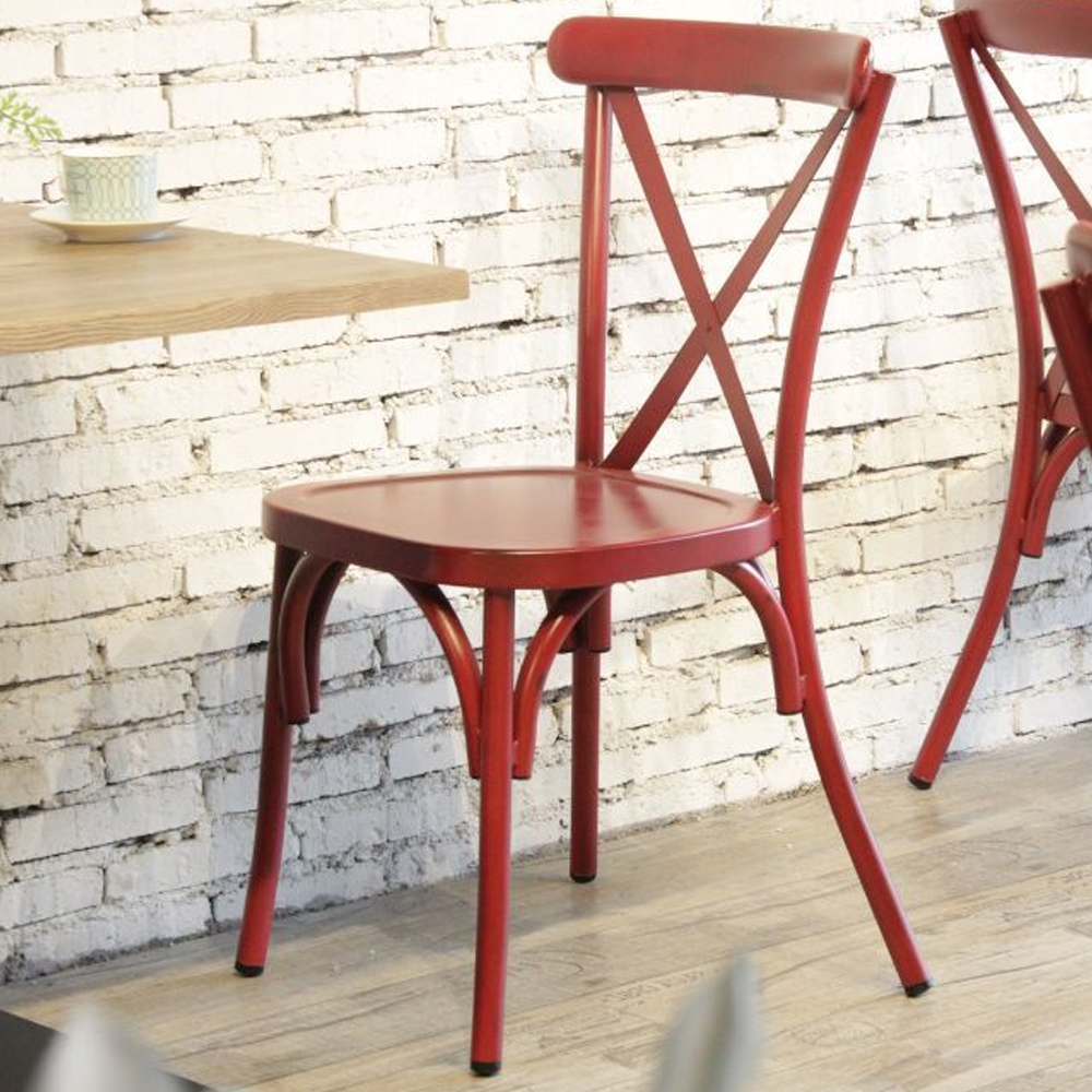 Cayuga Garden Vintage Red Aluminium Stackable Sidechair in Pair
