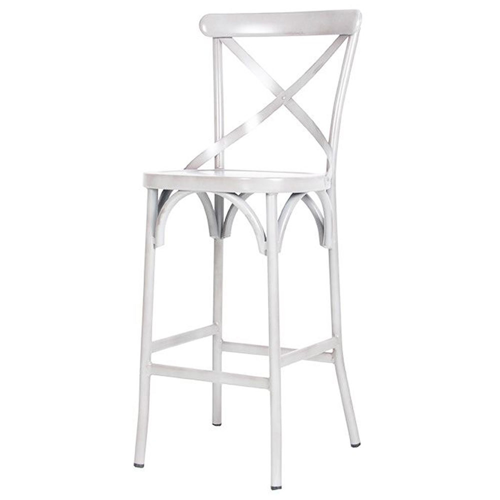 Cayuga Vintage White Aluminium Stackable Bar Chair in Pair