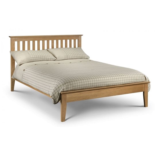 Photo of Saadet wooden king size bed in oak sheen lacquer finish