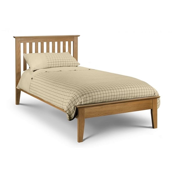 Photo of Saadet wooden single size bed in oak sheen lacquer finish