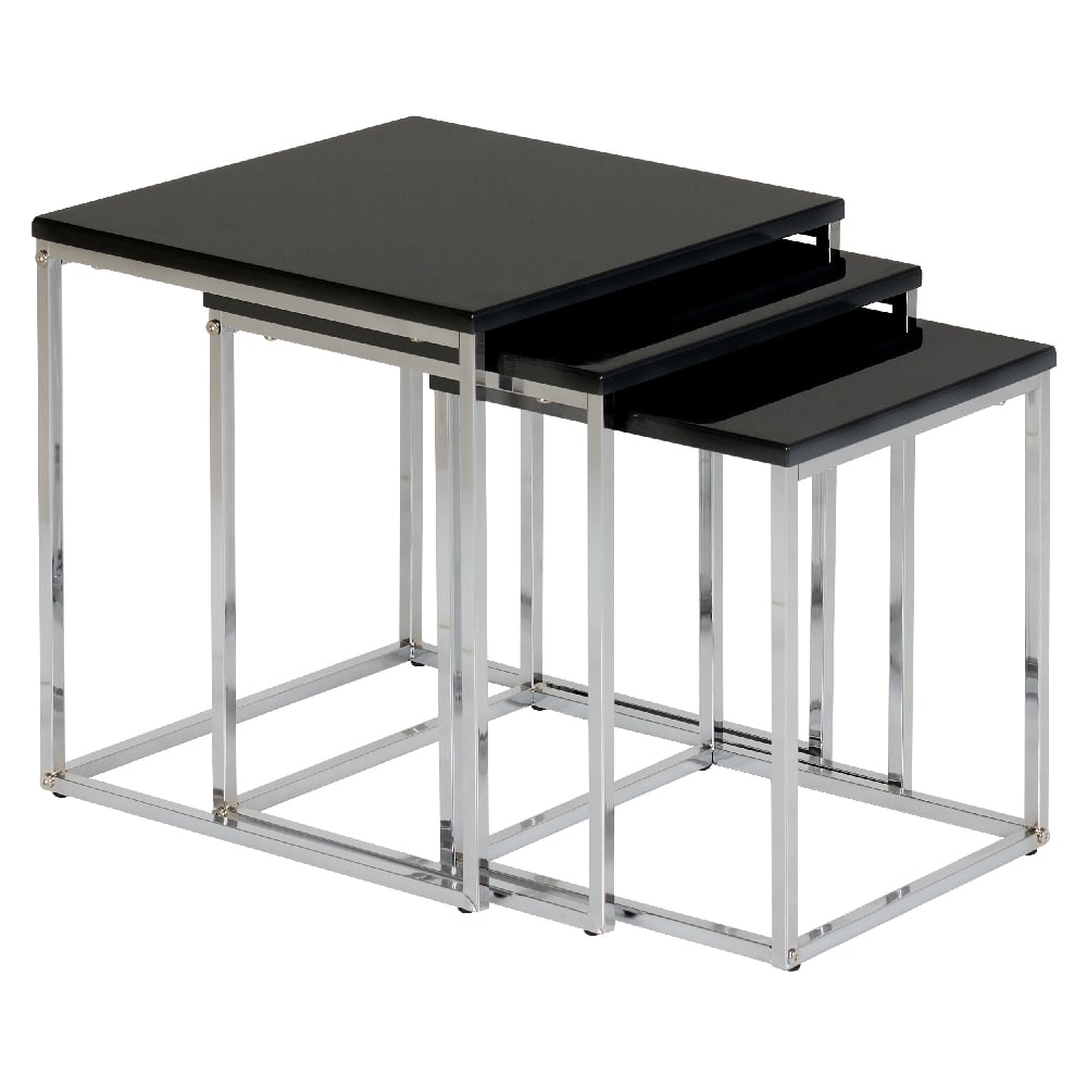 Read more about Cayuta black high gloss nest of 3 tables with chrome frame