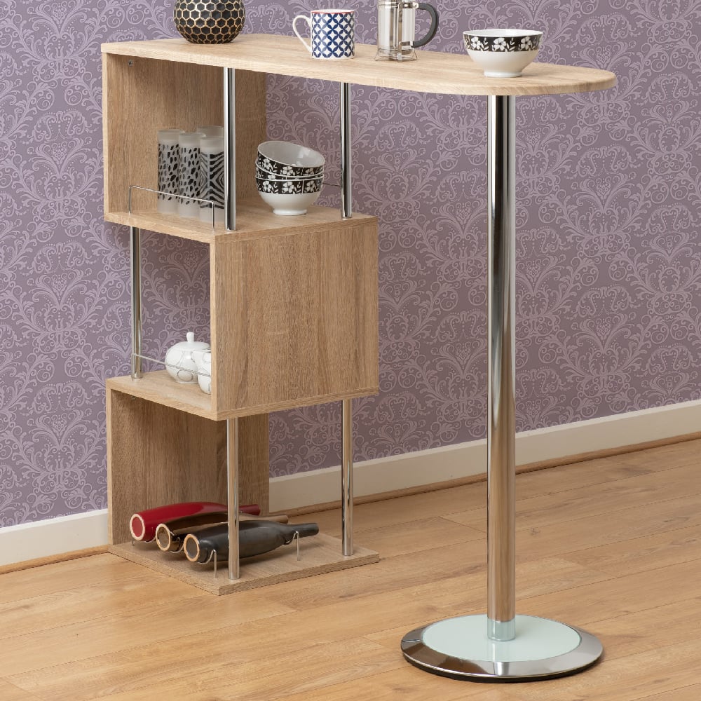 Read more about Cayuta wooden bar table with 3 shelves in oak