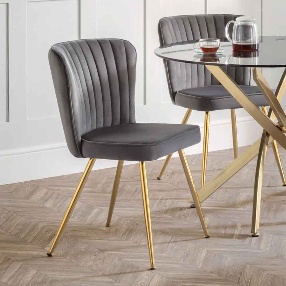 Caziel Grey Velvet Dining Chair in Pair