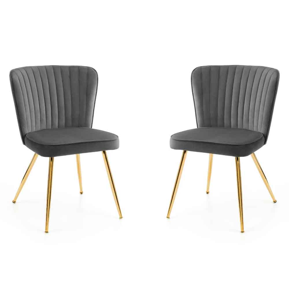 Caziel Grey Velvet Dining Chair in Pair
