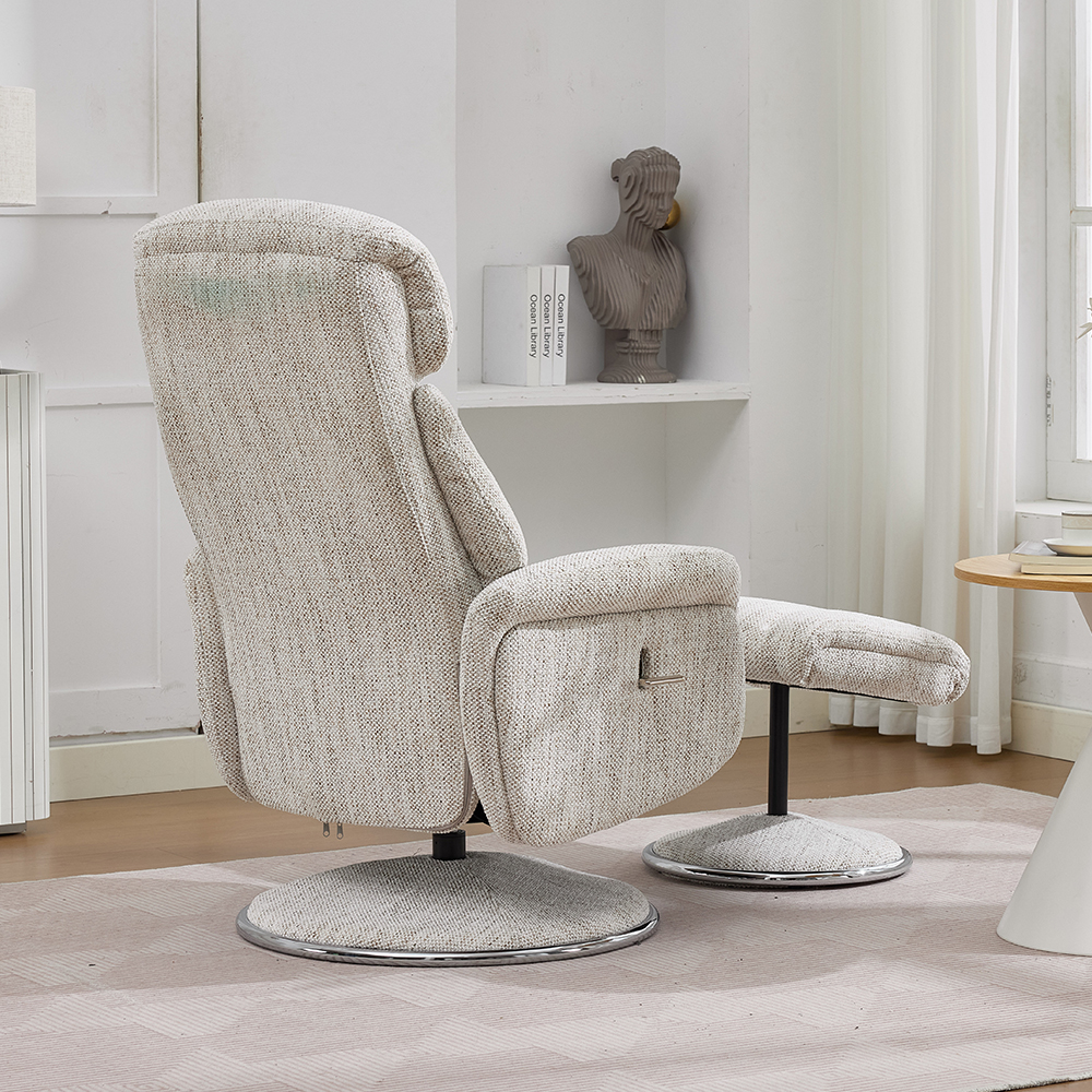 Cazira Fabric Swivel Recliner Chair with Footstool in Biscuit