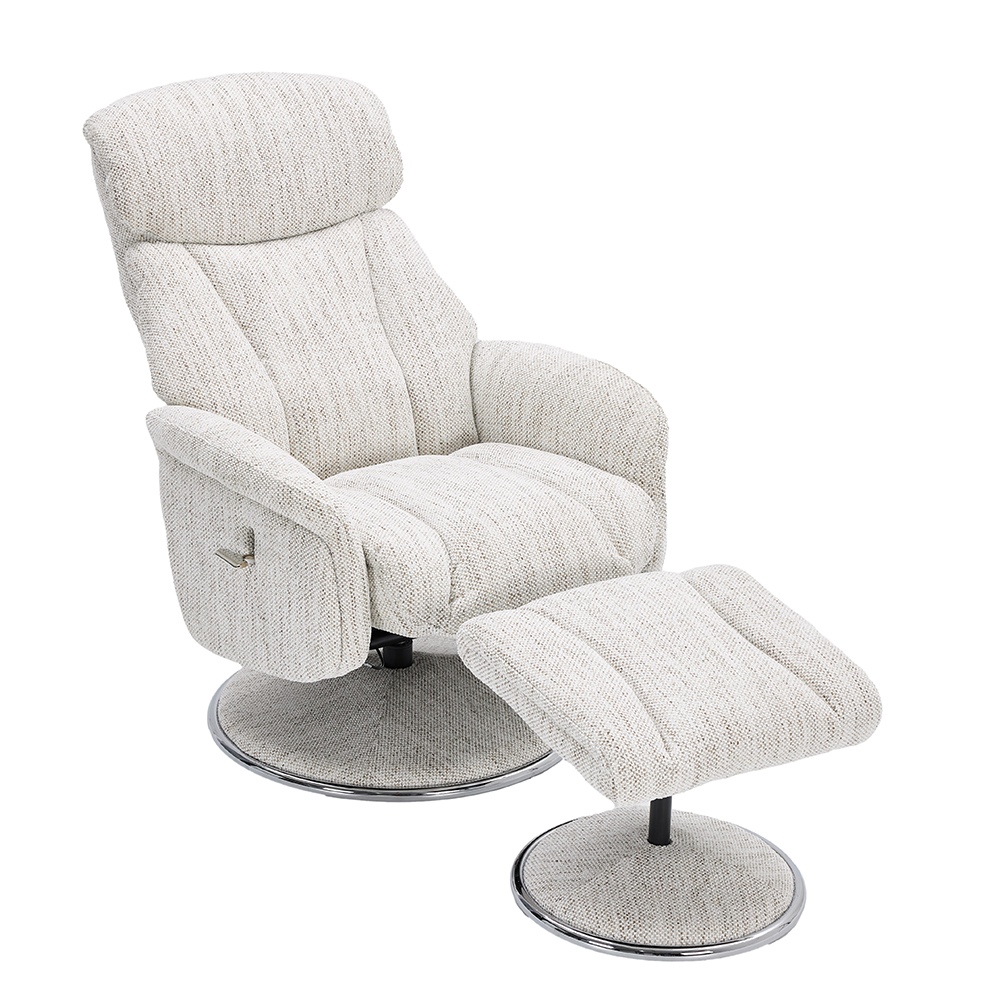 Cazira Fabric Swivel Recliner Chair with Footstool in Biscuit