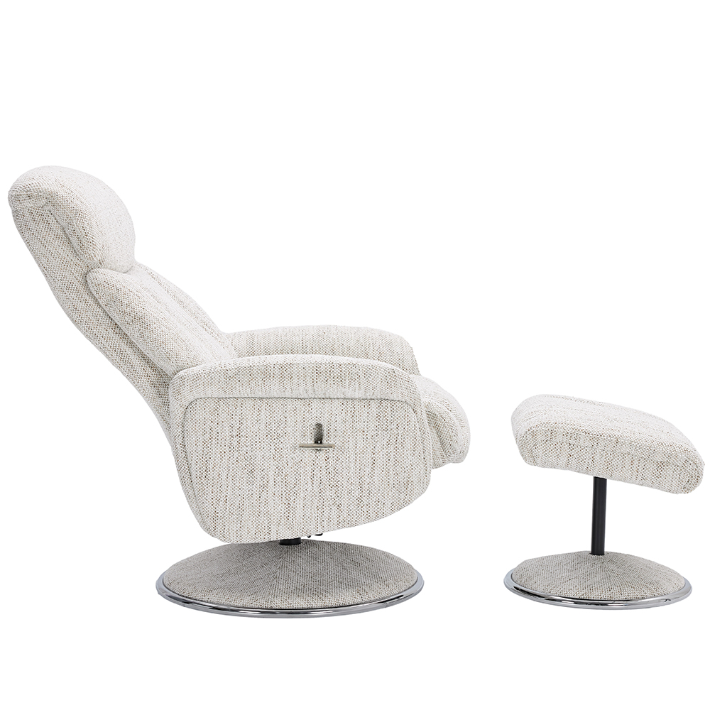 Cazira Fabric Swivel Recliner Chair with Footstool in Biscuit