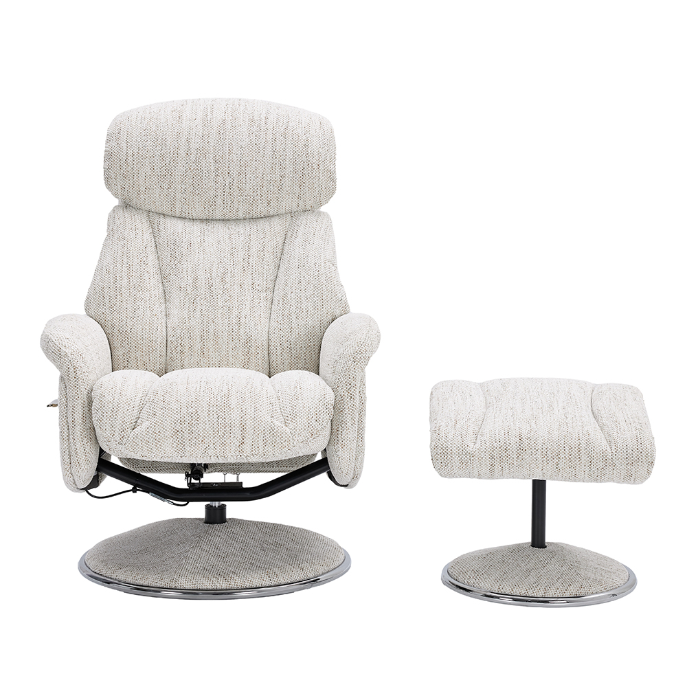 Cazira Fabric Swivel Recliner Chair with Footstool in Biscuit