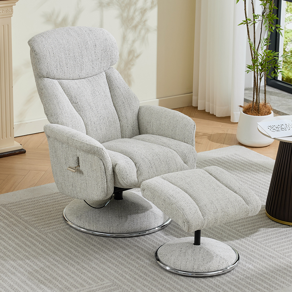 Cazira Fabric Swivel Recliner Chair with Footstool in Dove