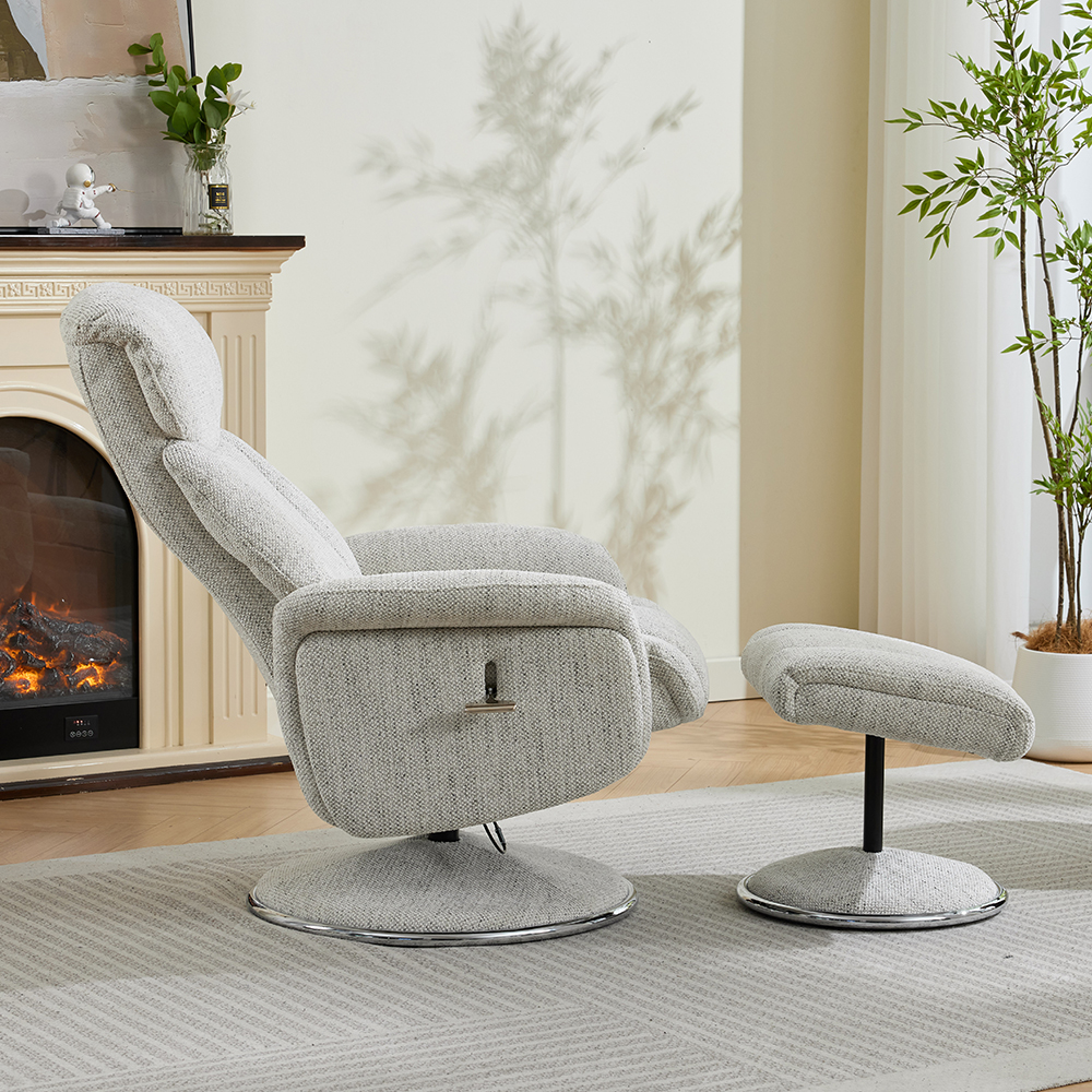 Cazira Fabric Swivel Recliner Chair with Footstool in Dove