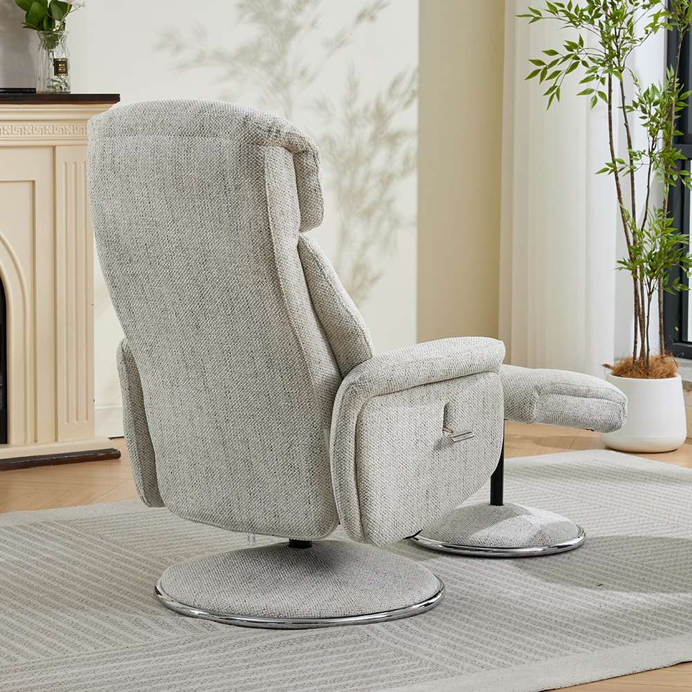 Cazira Fabric Swivel Recliner Chair with Footstool in Dove