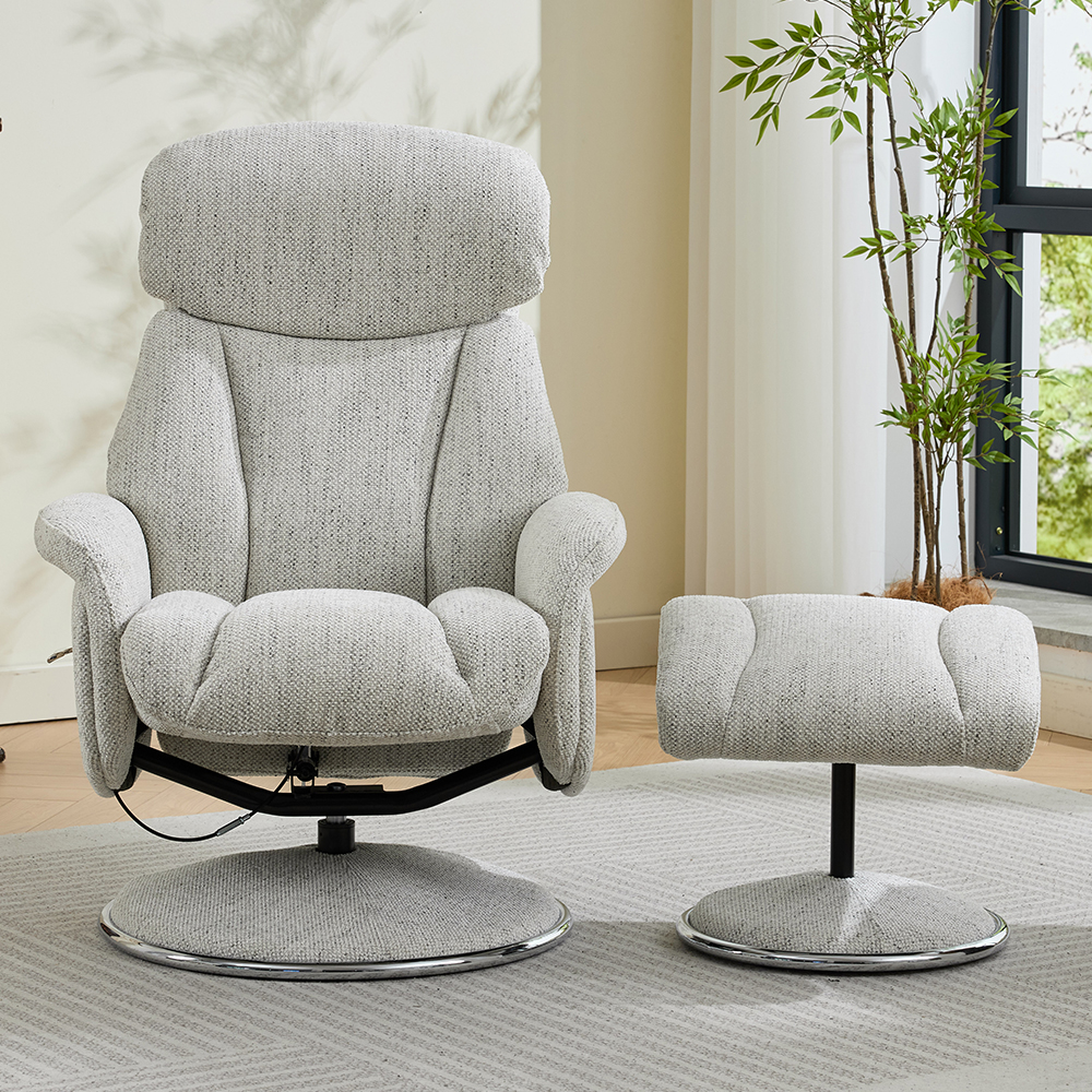 Cazira Fabric Swivel Recliner Chair with Footstool in Dove