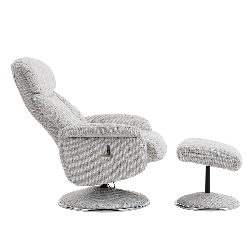 Cazira Fabric Swivel Recliner Chair with Footstool in Dove
