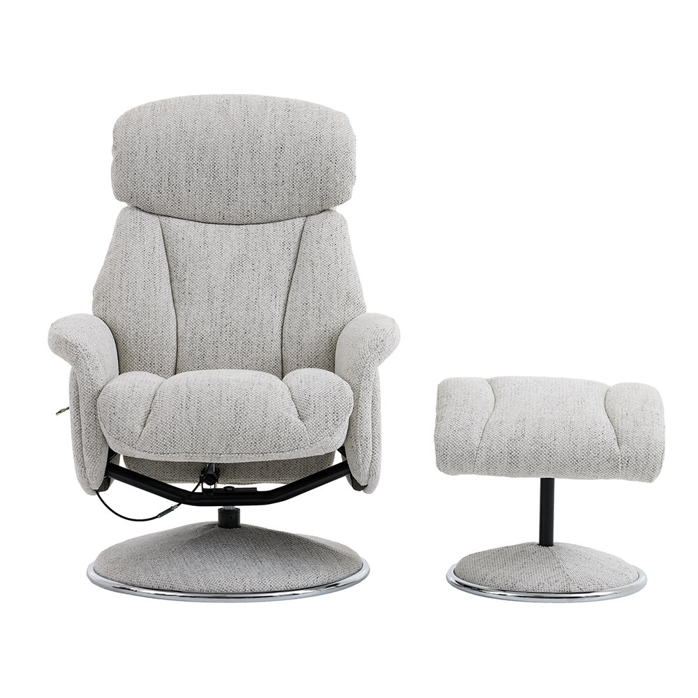 Cazira Fabric Swivel Recliner Chair with Footstool in Dove