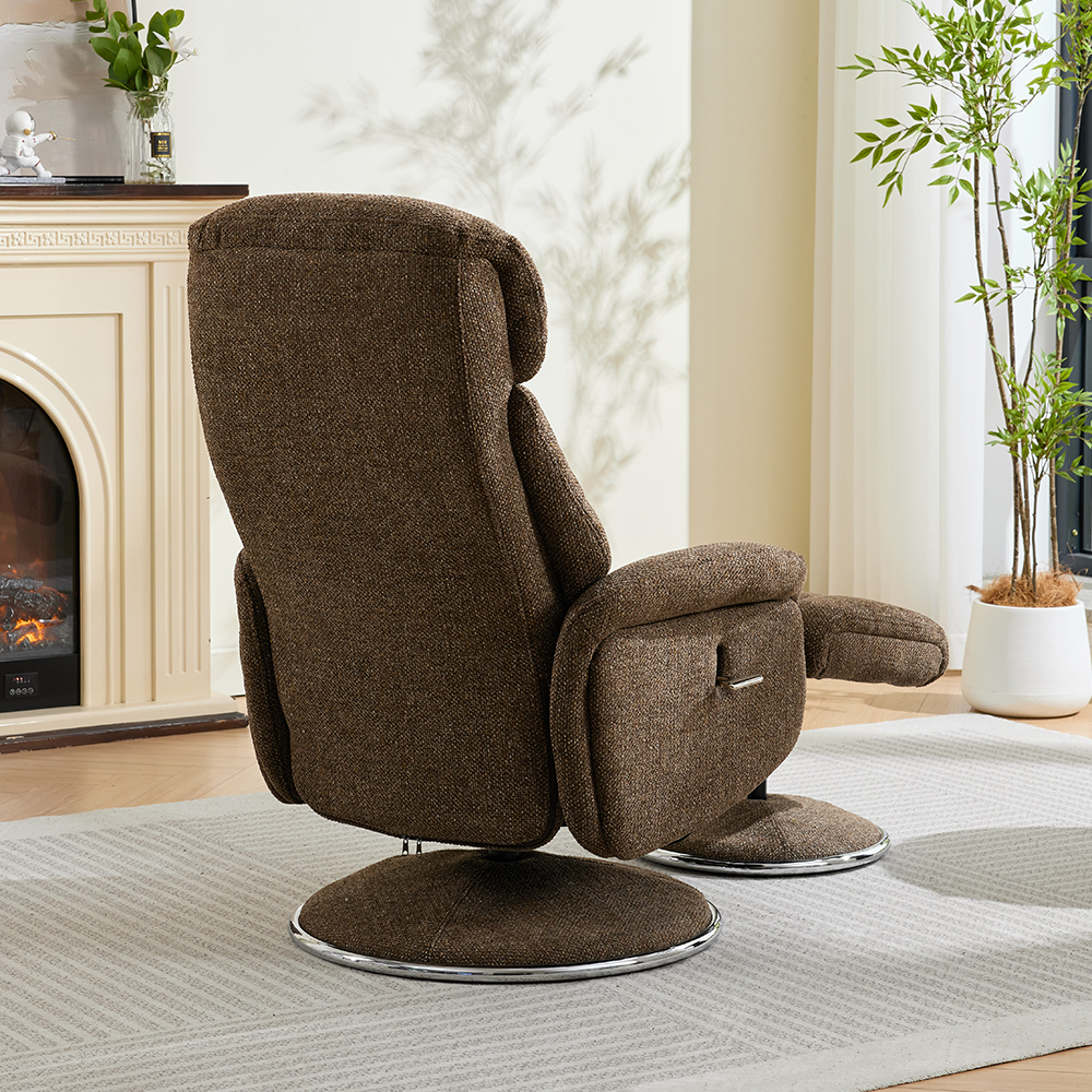 Cazira Fabric Swivel Recliner Chair with Footstool in Espresso