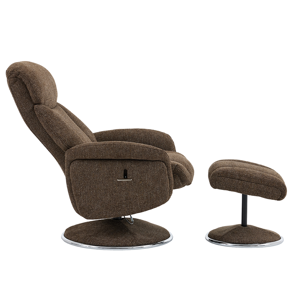 Cazira Fabric Swivel Recliner Chair with Footstool in Espresso