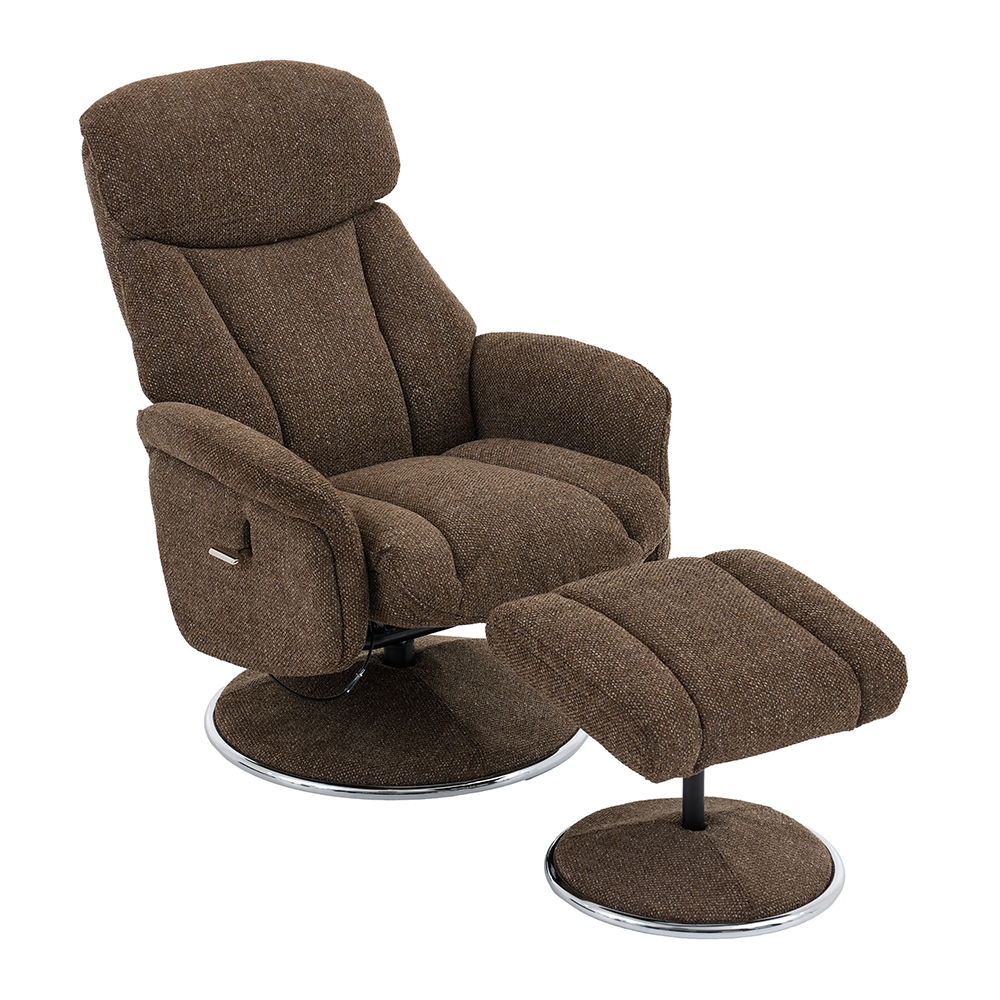 Cazira Fabric Swivel Recliner Chair with Footstool in Espresso