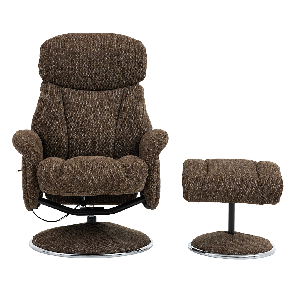 Cazira Fabric Swivel Recliner Chair with Footstool in Espresso