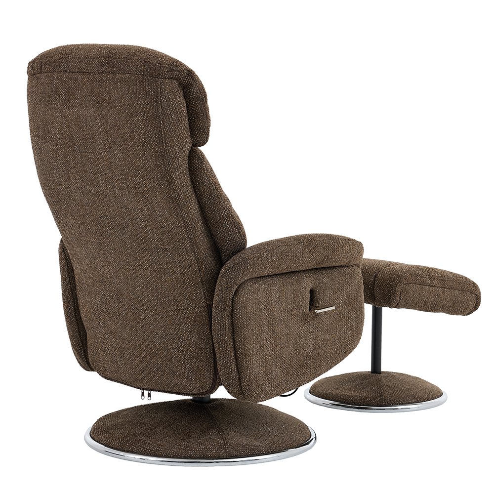 Cazira Fabric Swivel Recliner Chair with Footstool in Espresso