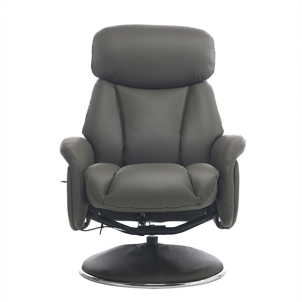 Cazira Full Leather Swivel Recliner Chair with Footstool in Cinder