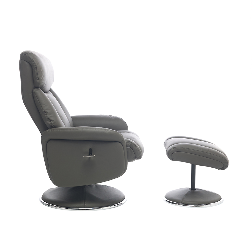 Cazira Full Leather Swivel Recliner Chair with Footstool in Cinder