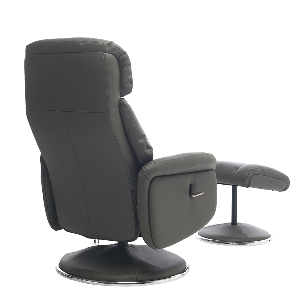 Cazira Full Leather Swivel Recliner Chair with Footstool in Cinder