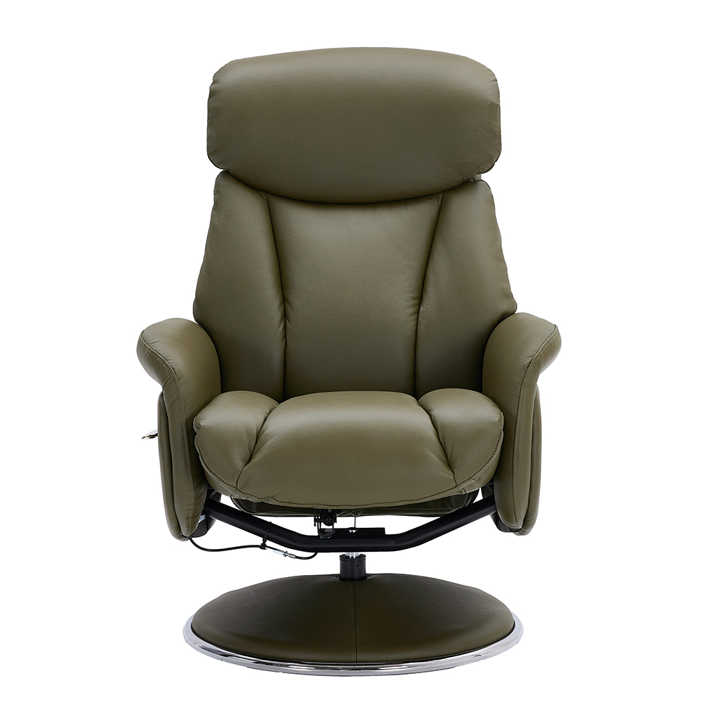 Cazira Full Leather Swivel Recliner Chair with Footstool in Olive Green