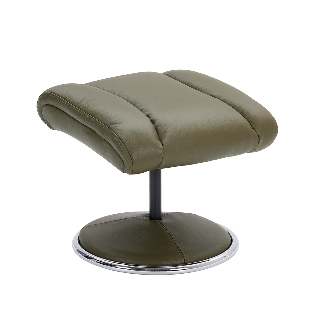 Cazira Full Leather Swivel Recliner Chair with Footstool in Olive Green