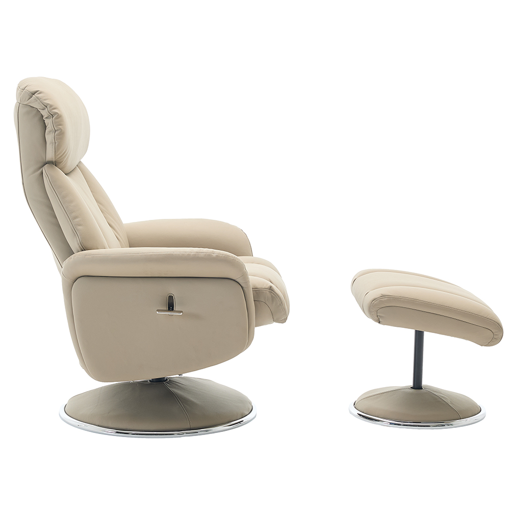 Cazira Full Leather Swivel Recliner Chair with Footstool in Pebble